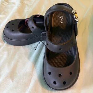 Japan fashion kawaii clog mules cute gardening shoes small Black platform